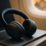 Modern noise-cancelling headphones on a desk — symbol of focus and clarity.